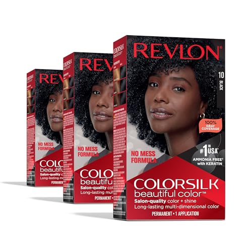 Revlon Colorsilk Beautiful Color Permanent Hair Color, (OLD VERSION) 10 Black (Pack of 3)