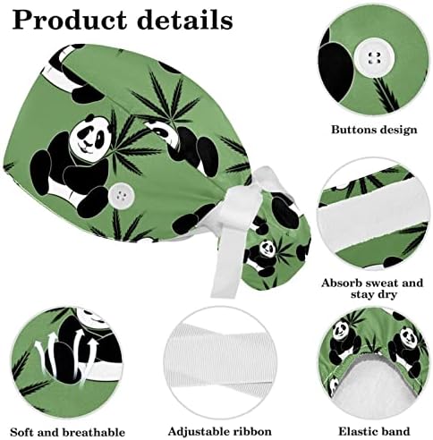 Fun Cat Paw Scrub Cap, Adjustable Working Cap with Button, Bouffant Caps with Bow Hair Scrunchy