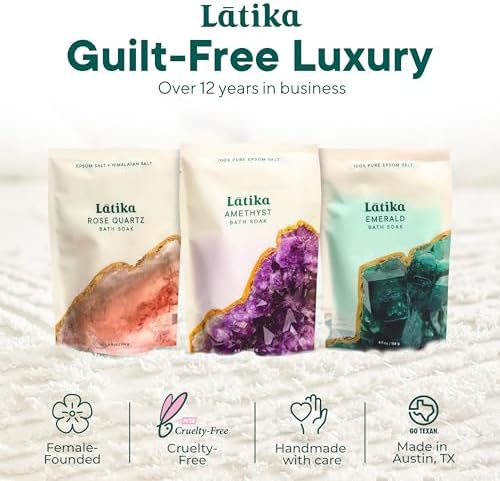 Geode-Inspired Bath Soak Set of 3 - Amethyst, Rose Quartz & Emerald with Essential Oils & Epsom Salt - Sandalwood, Lavender, Sage & Eucalyptus for Stress Relief, Muscle Recovery & Skin Care