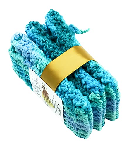 Aqua Ombre Exfoliating Cotton Soap Pouch Soap Saver Bag for Shower or Bath - Body Facial Cleaning Tool – Machine Washable – 3 Pack