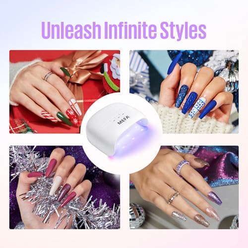 MEFA UV Nail Lamp with Base and Top Coat, 72W UV Light for Gel Nails with 21pcs Lamp Beads, 3 Times for Gel Polish Fast Curing, LED Dryer with Base and Top Coat