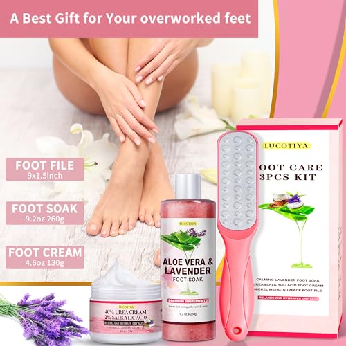 Foot Spa Soak Pedicure Kit, Aloe Lavender Foot Soak Salts, Foot File, Urea Cream for Dry, Cracked Feet - Foot Care for Women Men ﻿