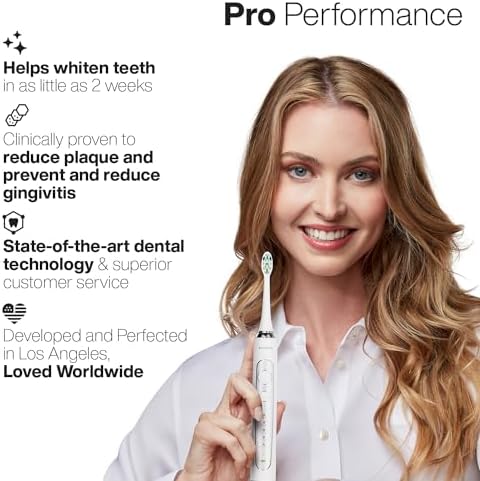 Aquasonic Vibe Series PRO – Ultra-Whitening Electric Toothbrush – 5 Modes & Smart Timers – UV Sanitizing Base – ADA Accepted (Optic White)
