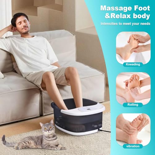 Foot Spa Bath Massager with Heat [2025 Upgraded], Vibration, Temperature Control, Jets, Bubbles, Epsom Salt, Feet Massager with 22 Massage Rollers, Foot Bath for Relaxation, Large, Grey