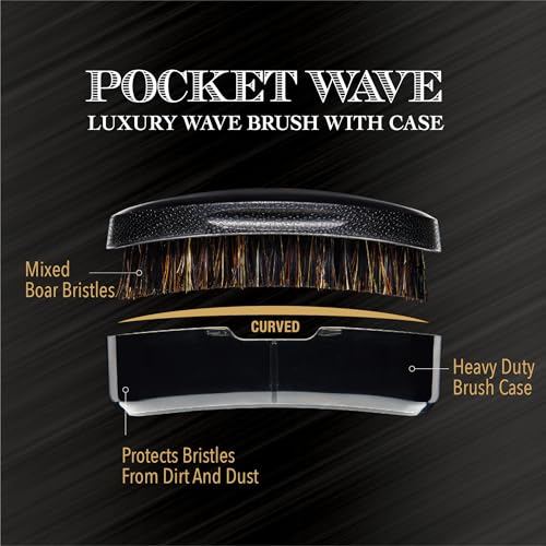 Red by Kiss Premium Pocket Wave Bow Wow Curved Palm Brush – Boar Bristles for 360 Waves, Curved Design for Precision Control, Ideal for Coarse, Curly, Short Hair & Fades (Medium)