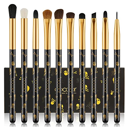 Docolor Eye Makeup Brushes 10Pcs Skull Printed Eyeshadow Makeup Brush Set Blending Concealer Eyebrow Eye Liners Premium Synthetic Eyeshadow Crease Brow Brush