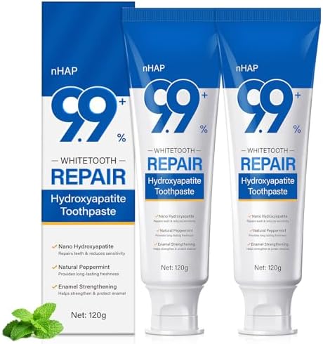 9.9% Nano Hydroxyapatite Toothpaste 2Pcs - Gum Care Strengthen, Repairs Teeth and Reduces Sensitivity, Provides Long-Lasting Freshness, Prevent Cavities, Naturally Whiter Teeth, Fluoride-Free
