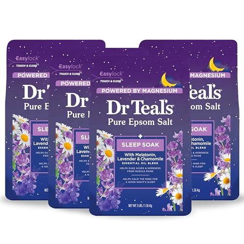Dr Teal's Sleep Soak with Pure Epsom Salt, Melatonin & Essential Oil Blend, 3 lb (Pack of 4)