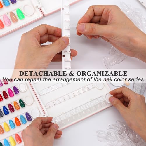 Nail Display Book 120 Nail Polish Swatch Book with Transparent Nails, Professional Nail Color Chart Display Book Sample for Gel Polish Nails