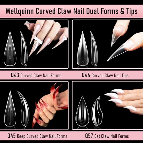 Short Cat Claw Curved Stiletto Nail Dual Forms for Extension, Sculptural Eagle Hawk Acrylic Nails Reusable Full Cover Mold Suitable for Polygel Solid Hard Builder Gel 280Pcs 14 Sizes Q57