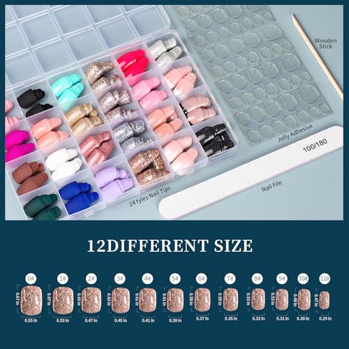 FANDAMEI Press on Nails, 24 Colors 576PCS Press on Nails Short Square Matte Glossy. Glitter Press on Nails Short Round. Natural Fit Lightweight Fake Nails Natural for Nail Art