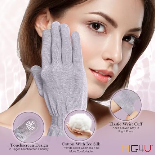MIG4U Moisturizing Beauty Gloves Touchscreen Overnight Sleeping Glove for Women Dry Hands, Nighttime Lotion, Eczema, SPA, Cosmetic Treatment, Grey Purple 3 Pairs Size S/M