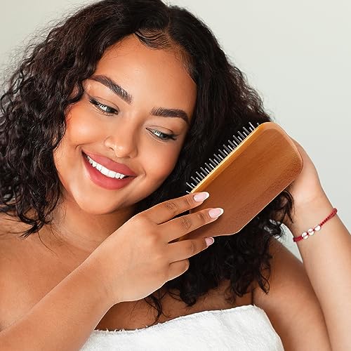 Red by Kiss Evergreen Wooden Square Paddle Hair Brush, 100% Beechwood, Long Bristles, Detangling, For All Hair Types, Sustainable, Painless Detangling, Air Ventilation Hole, Wet Dry Hair, Unisex