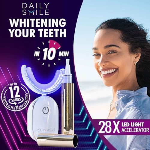 Revolutionary Teeth Whitening Kit for Sensitive Teeth, Instant Results to Help Remove Stubborn Stains, Hands-Free Waterproof Teeth Whitening Light & 4 Whitening Pens, Vegan