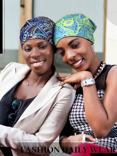 Sintege 6 Pcs Satin Lined Bonnet Sleep Cap for Women Men African Silk Soft Beanie Hair Sleep Wrap for Natural Curly Braids