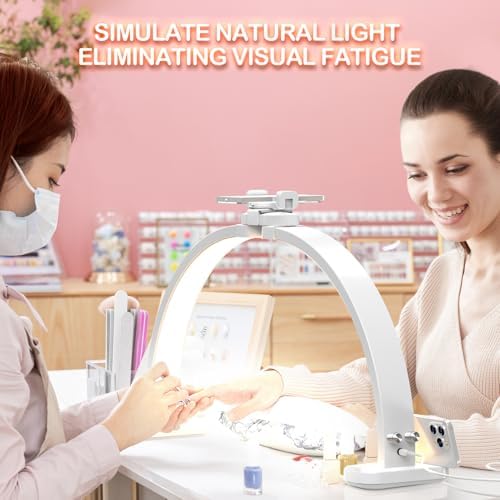Upgrade 31" Wide-Body Large Half Moon Light for Nail Desk with Phone Holder for Nail Lamp, Foldable Arch Moon Light Tech Perfect for Professional Manicure (Large White)
