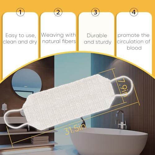 Natural Sisal & Ramie Exfoliating Body Scrubber for Shower with Handle（2pcs） - Deep Cleanse Back Scrubber, Scrub Spa Tool for Glowing Skin & Whole Body Care (2pcs)