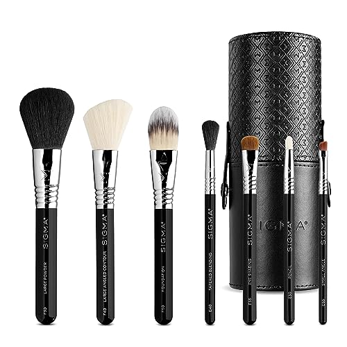 Sigma Beauty Makeup Brush Set – 7-Piece Travel Makeup Brushes for Flawless Application of Foundation Makeup, Blending, Contour, Eyeshadow & Brow Makeup – Compact & Stylish Carrying Case (8 pcs)