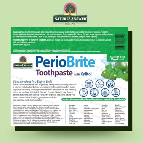 Nature's Answer PerioBrite Toothpaste, Cool Mint, 4-Ounce (Pack of 2) Fluoride Free with CoQ10 & Folic Acid | Whitens Teeth | Freshens Breath | Removes Plaque | Minimizes Dry Mouth