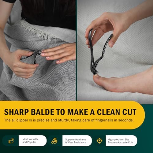 FVION Toenail Clippers for Seniors, Upgraded Long Handle Angled Head Toenail Clippers for Thick Toenails and Fingernails (Black)