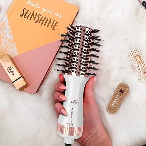 Travel Hair Dryer Brush, Nano Titanium 2 Inch One Step Hair Dryer & Styler Volumizer, Mini Oval Hot Air Brush, White and Rose Gold, HB004