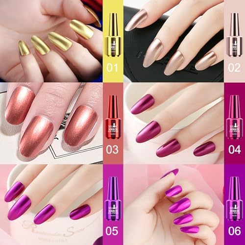 Ownest 12 Colors Mirror Nail Polish Set, Mirror Effect Long Lasting Gorgeous Glossy Manicure Nail Art Decoration, Brilliant Manicure Effect Nail Lacquers Kit-12pcs