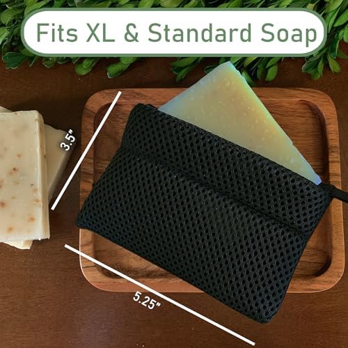 Soap Bag 100% Recycled & Made in North America - Soap Saver Pouch, Loofah Bath Scrubber for Bar Soap + Exfoliator (2-Pack Combo, Gentle and Deep Exfoliation)