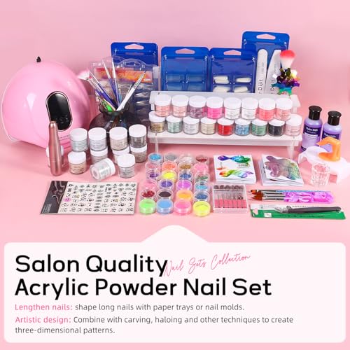 Acrylic Nails Kit Set 29 Colors with UV Lamp & Electric Drill, 2x60ml Monomer - All-in-One Nail Art Supplies for Beginners with Everything