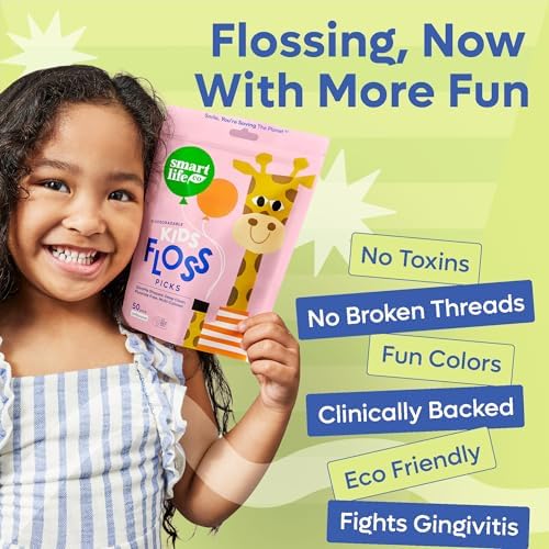 SmartLifeco Biodegradable Kids Flossers - Fluoride Free & Plant Based | Eco Friendly Dental Floss Picks for Children | Fun Animal Flossing Sticks for Toddlers Teeth | Compostable (200 Pack, Mint)
