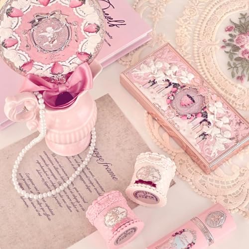 Flower Knows Strawberry Cupid 12 Pack Makeup Gift Box Set,Lip Cream×2+Liquid Blush×2+Makeup Palette×1+Hand Mirror×1+Solid Perfume×1+Hair Clip×1+Cushion Powder Puff×2+Eyeshadow Brush×1+Gift Box×1