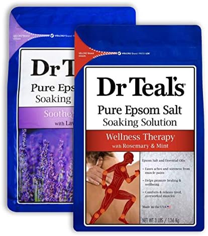 Dr Teal's Epsom Salt Bath Combo Pack (6 lbs Total), Soothe & Sleep with Lavender, and Wellness Therapy with Rosemary and Mint