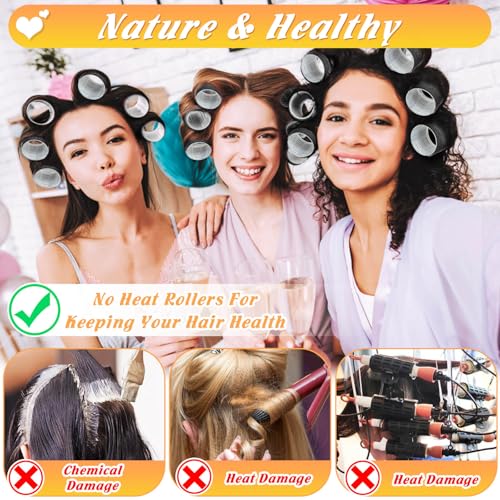 6 Size Hair Rollers for Women, 62 Pcs Rollers Hair Curlers for Long Medium Short Hair, Large Medium Small Self Grip Hair Rollers with 36 Rollers 24 Stainless steel Clips 1 Storage Bag