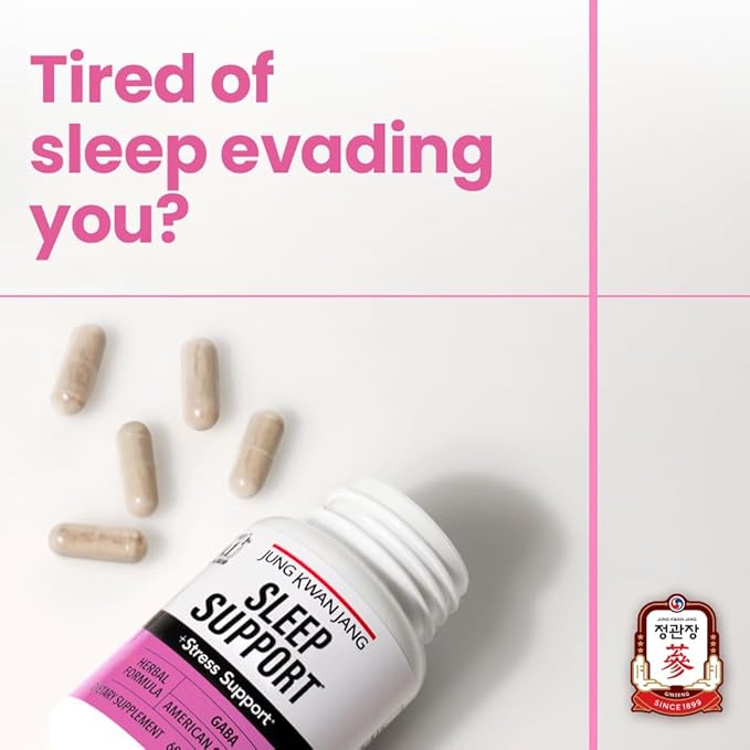 JungKwanJang Sleep Support GABA Complex 500mg with American Ginseng - Sleep Aid Supplement for Meditation Support, Better Sleep, and Increased Energy, 60 Capsules for Men and Women