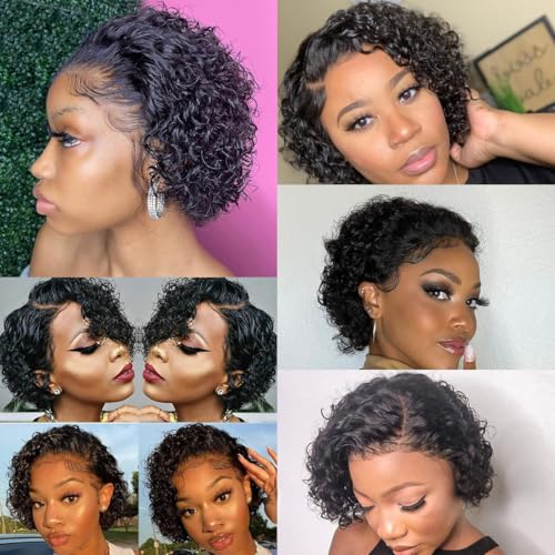 Pixie Cut Wig Human Hair 4X4 HD Lace Short Curly Wigs Wear and Go Glueless Wigs Pre Plucked Pre Cut Short Curly Glueless Bob Wigs Human Hair for Women 6 inch Natural Color