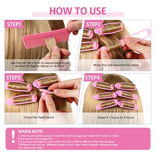 Syhood 43 Pcs Foam Sponge Hair Rollers Women 0.59 Inch Soft Sleeping Curlers Flexible Sponge Curler Tool and Rat Tail Comb for Hair Styling Hairdressing Overnight Curl and Volume(Pink)