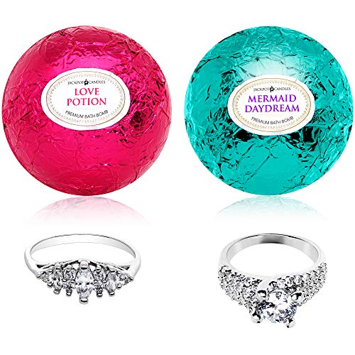 Mermaid Love Potion Bath Bombs Gift Set of 2 with Size 9 Ring Surprise Inside Each Made in USA