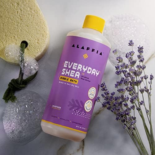 Alaffia Everyday Shea Bubble Bath, Soothing Support for Deep Relaxation and Soft Moisturized Skin, Made with Fair Trade Shea Butter, Cruelty Free, No Parabens, Vegan, Lavender, 16 Fl Oz