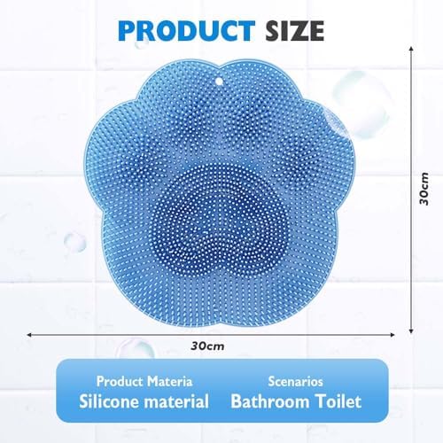 Silicone Shower Foot Scrubber Mat, 2025 New Wall Mounted Foot Back Cleaning Pad Back Washer Exfoliating Bath Wash Pad, Upgrade Shower Foot Back Scrubber Massage Pad (Blue)