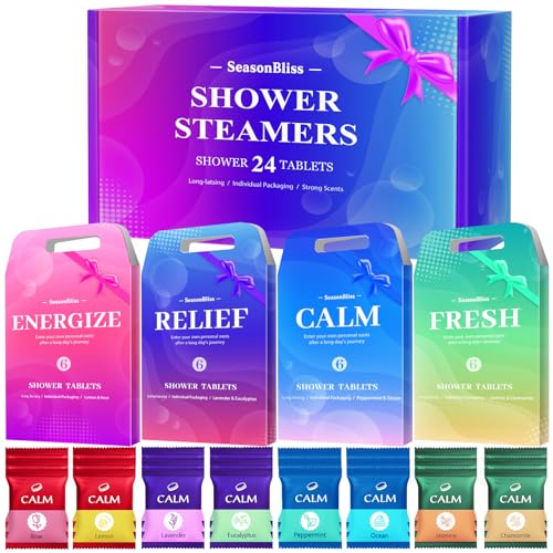Shower Steamers 24 Pack, Shower Tablets, Natural Ingredients, 8 Different Scents, Individually Wrapped Shower Steamer, Presents for Mom, Friends