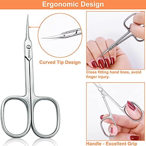 THRAU Cuticle Scissors Extra Fine for Manicure and Pedicure, Curved Blade Nail Scissors, Precise Pointed Tip Grooming Kit for Eyebrow, Eyelash, Trim Nail and Dry Skin, Small Scissors