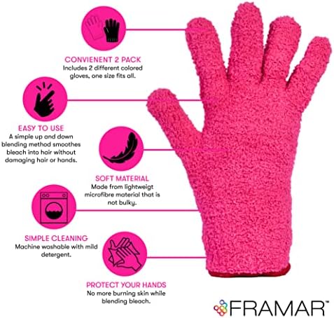 FRAMAR Bleach Blender Microfiber Gloves For Hair Dye – Hair Color Gloves, Microfiber Mitt For Cleaning, Hairstylist Essentials, Hair Salon Supplies, Extra Absorbent On Bleach – 2 Pack