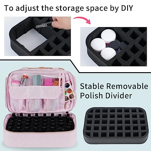 Nail Polish Organizer Case Fits 1 Nail Lamp and 50 Bottles,Pretty Nail Organizers and Storage with Side Pockets for Nail Polish Remover,Manicure Tools (Patented,Bag Only)-Pale Pink