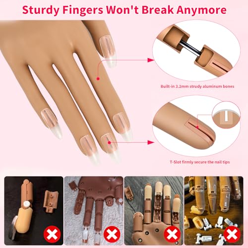 Practice Hand for Acrylic Nails - Nail Tips Won't Fall off Again- Flexible Fake Nail Mannequin Hand Practice for Training