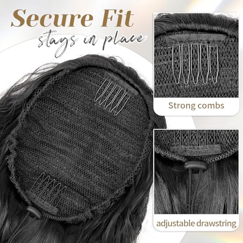 KooKaStyle Ponytail Extension 30 Inch Drawstring Pony Tails Hair Extensions for Women Long Curly Ponytail Synthetic Hairpieces for Daily Use（Black-1B）