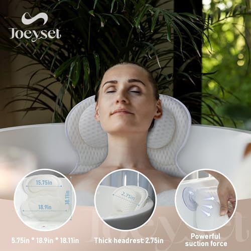 Bath Pillows for Tub Luxury, Bath Pillow for Head and Neck, Fit Bathtub Hot Tub Relaxing Gifts for Women, Comfort 4D Air Mesh Fabric & 6 Non-Slip Suction Cups (White)