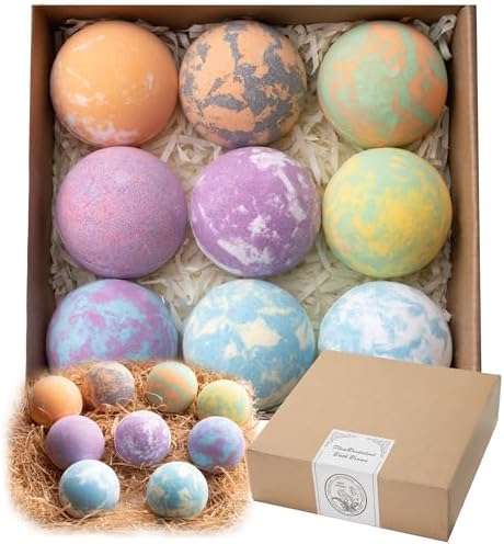 Bath Bomb for Women, 9pcs Handmade Bubble Bathbombs with Natural Essential Oils, Coco Butters, Holiday Gift for Mother, Wife, Girlfriend, Floral Scents, Rich Bubble and Relaxing Spa Bath