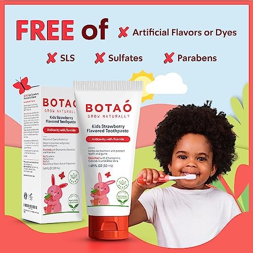 Kids Toothpaste | Natural Strawberry Flavored Anticavity Fluoride Toothpaste Maximum Cavity Protection| EWG Verified, Vegan, SLS Free, Safe to Swallow, Aloe Vera (3Pack)
