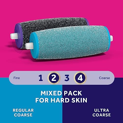 Amope Pedi Perfect Electric Callus Remover Foot File Roller Head Refills, with Diamond Crystals, Removes Hard & Dead Skin, Mixed Pack for Hard Skin, 1 Regular Coarse & 1 Ultra Coarse Refill – 2 Count