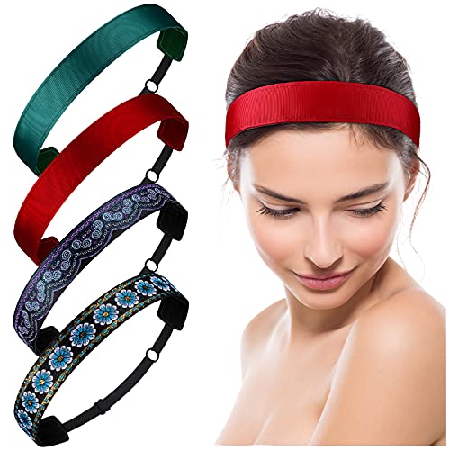 Sintege 8 Pcs Woman Elastic Headband Adjustable Non Slip Velvet Lined Headbands Solid Color Boho Hair Bands for Women Sport Yoga Work Makeup Stylish Hairband(Classic Style)