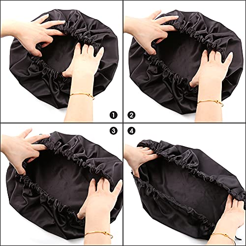 Silky Night Sleeping Cap Satin Bonnet for Curly Hair Adjustable Hair Bonnet Reversible Double Layer X-Large Jet Black